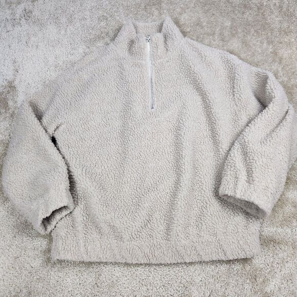 Ambiance Sweaters - AMBIANCE OUTERWEAR Size L 1/4 Zip Camel Brown Sherpa Fleece Pullover